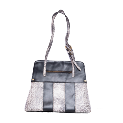 Crocodile Embossed Leather Handbag - Grey & White