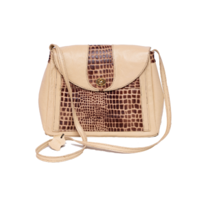 Cream Leather Pattern Sling Handbag
