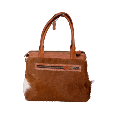 Brown White Hair On Leather Handbag