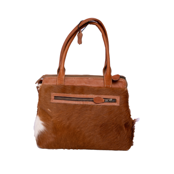 Brown White Hair On Leather Handbag