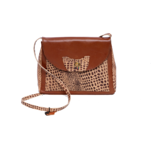 Brown Snake Print Leather Handbag
