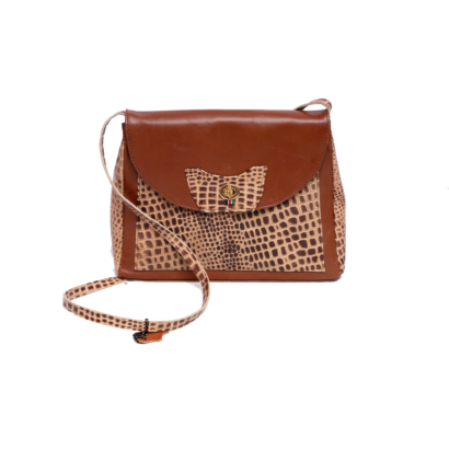 Brown Snake Print Leather Handbag