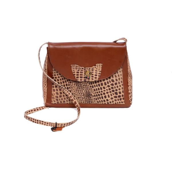 Brown Snake Print Leather Handbag