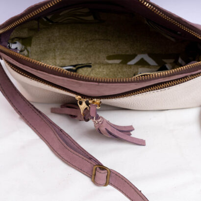 Purple White Leather Sling Bag