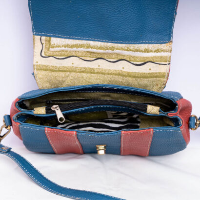 Red Blue Leather Sling Bag