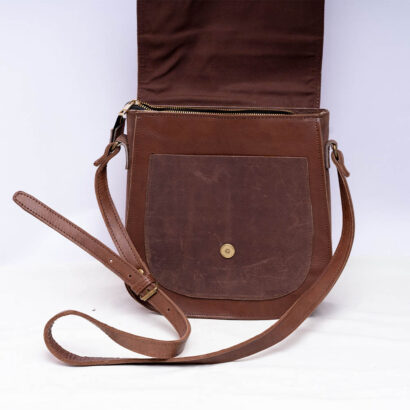 Brown Hair On Leather Sling Bag