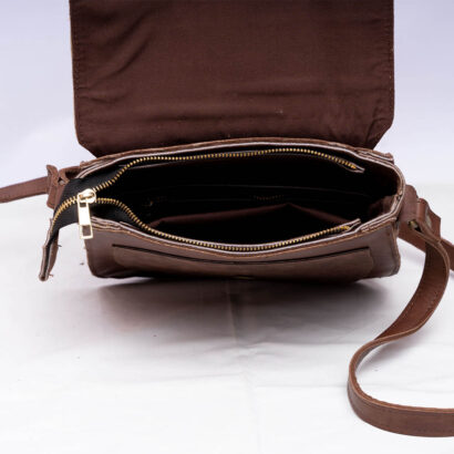 Brown Hair On Leather Sling Bag