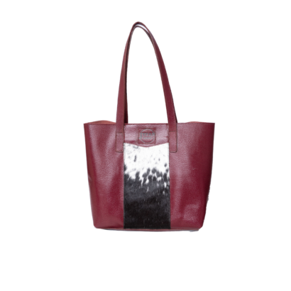 Maroon Hair On Leather Totebag