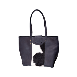 Black Hair On Leather Tote Bag