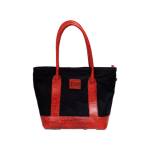 Black Red Leather Tote Bag