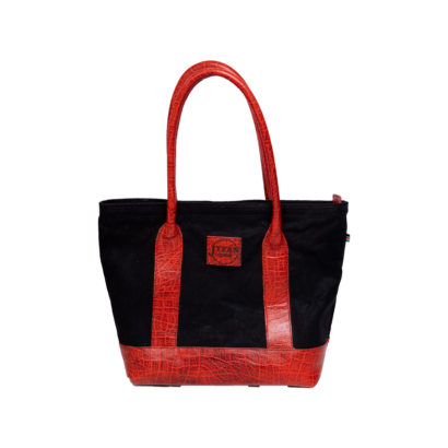 Black Red Leather Tote Bag