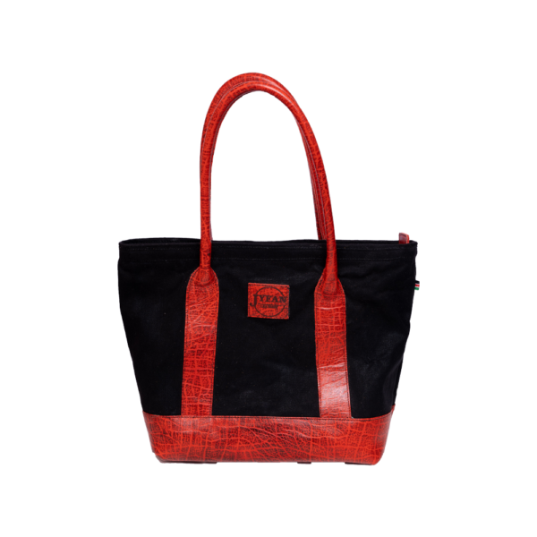 Black Red Leather Tote Bag