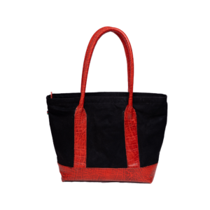 Black Red Leather Tote Bag