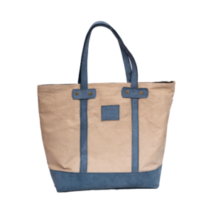 Brown Blue Leather Tote Bag