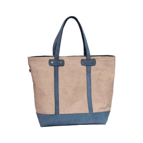 Brown Blue Leather Tote Bag