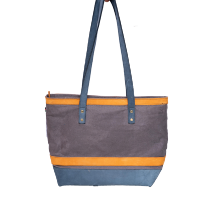 Grey Leather Genuine Tote Bag