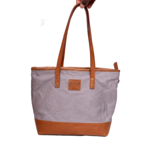 Brown Grey Leather Tote Bag