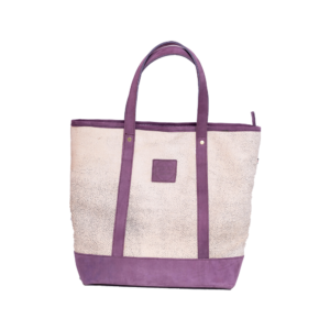 Purple Stripe Leather Tote Bag