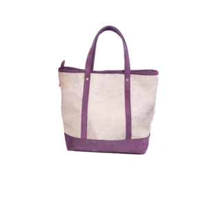 Purple Stripe Leather Tote Bag