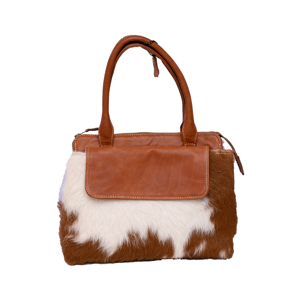 Brown White Hair On Leather Handbag