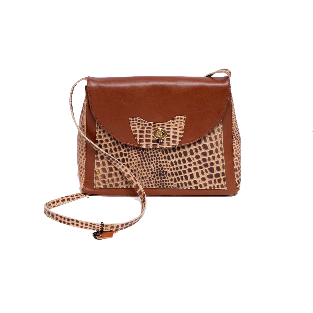 Brown Snake Print Leather Handbag