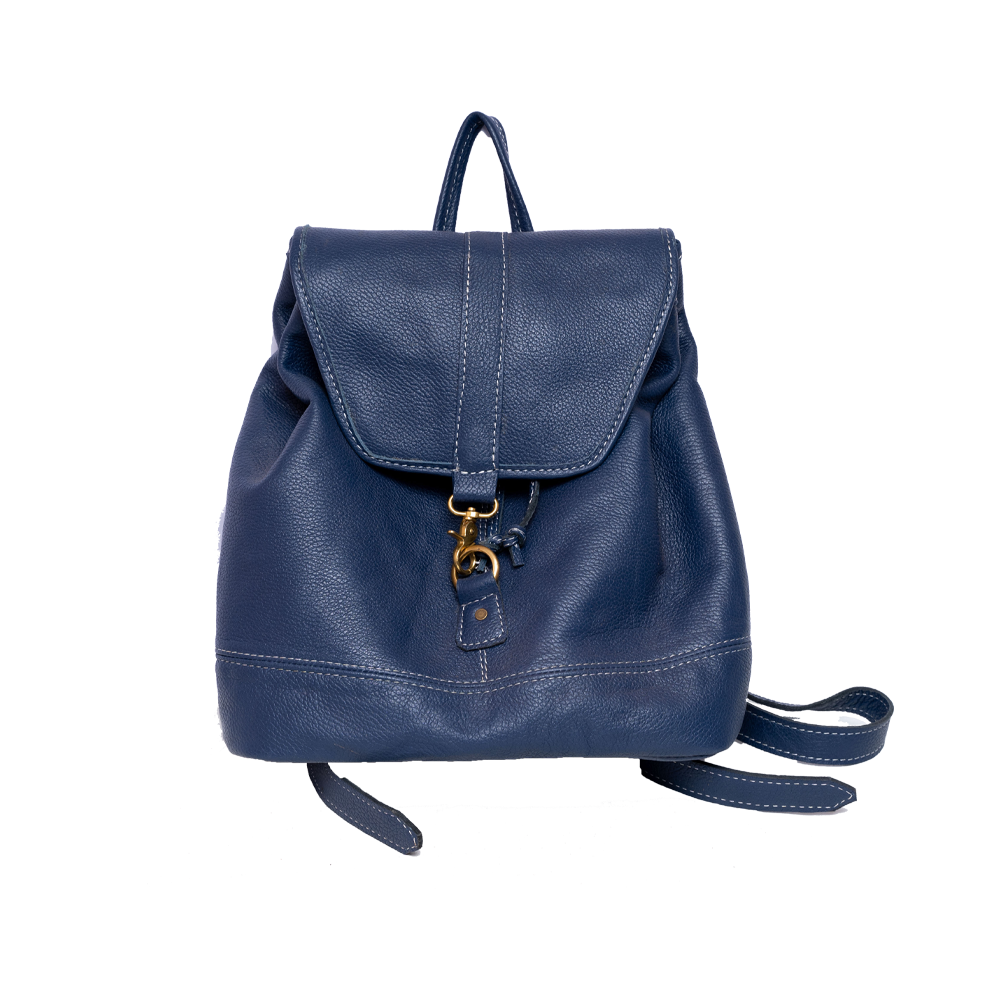 Blue Leather Backpack