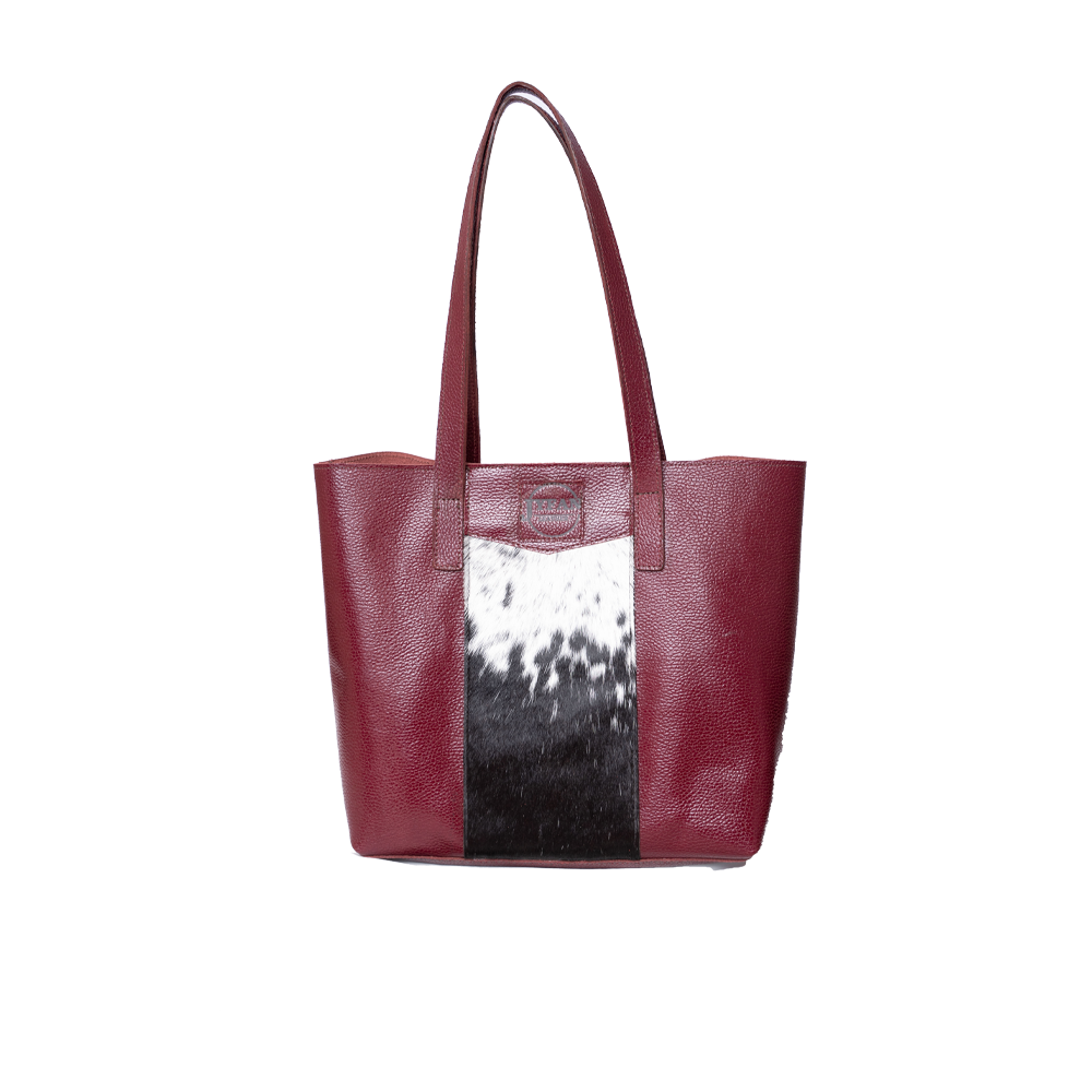 Maroon Hair On Leather Totebag