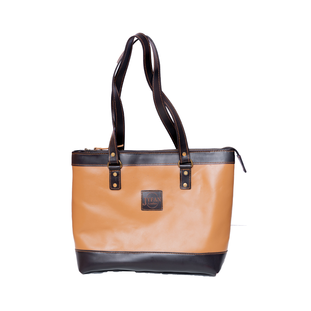 Brown Black Leather Tote Bag