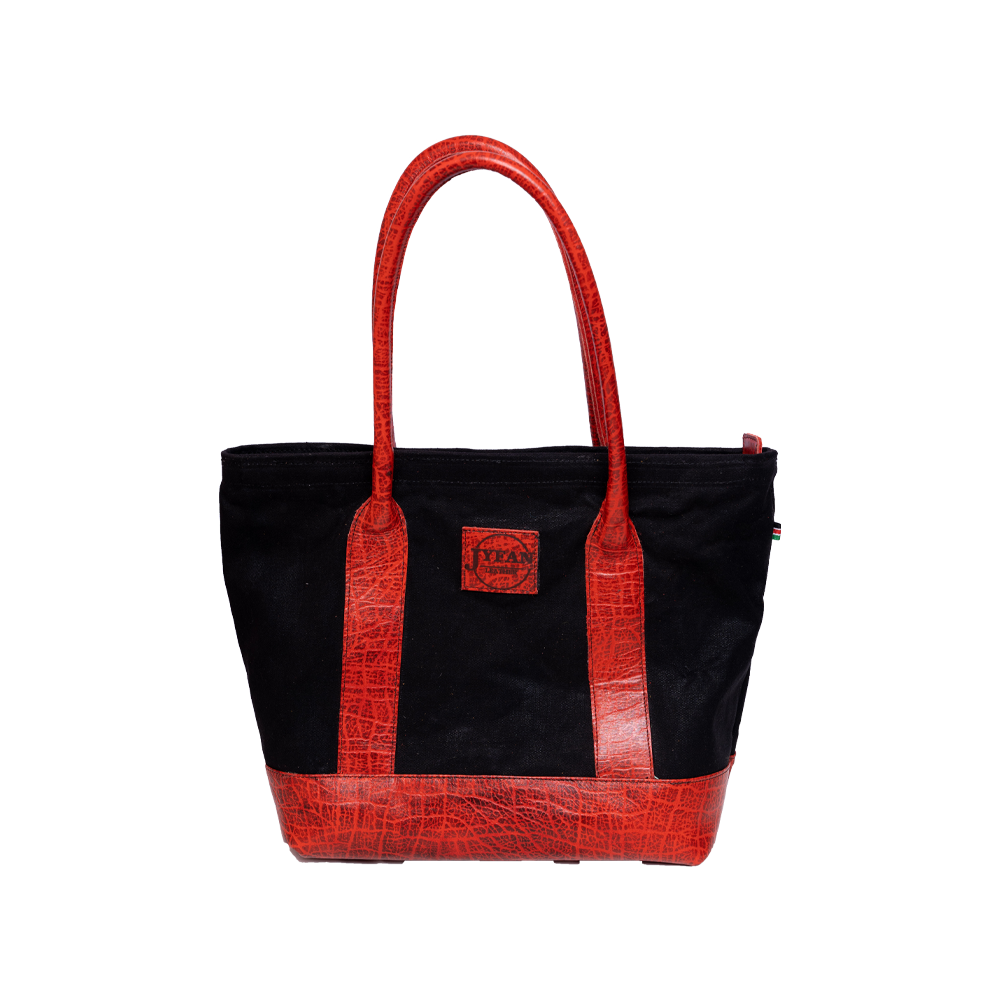 Black Red Leather Tote Bag