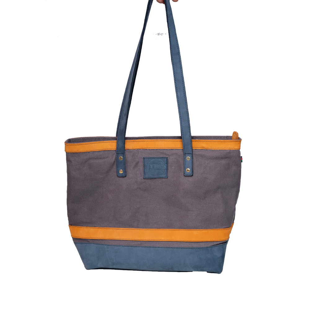 Grey Leather Genuine Tote Bag