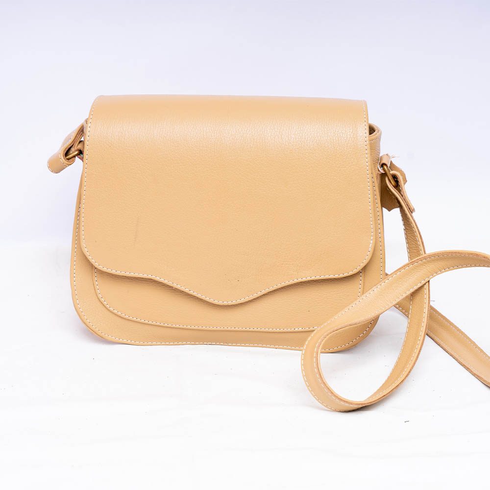 Fancy Beige Leather Sling Bag